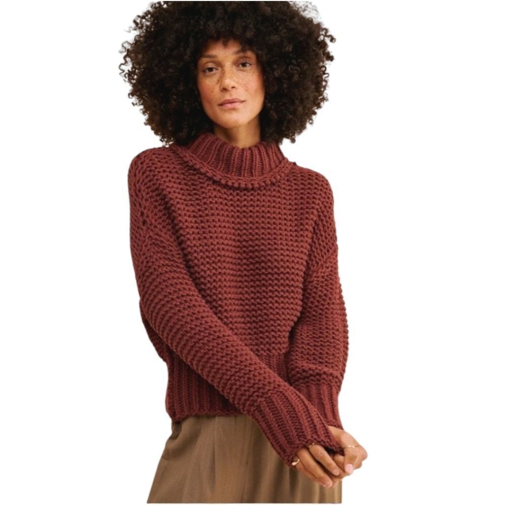 Free People My Only Sunshine Chunky Knit Sweater in Maroon - NWT Size M